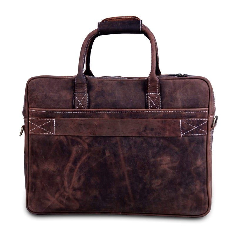 HULSH 18 Inch Genuine Leather Briefcase for Men and Women, Vintage Messenger Bag, Large Laptop Shoulder Satchel, Professional Business Office Work Bag with Luggage Strap, Handcrafted, Dark Brown - Image 5